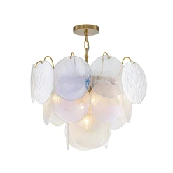 Glam White Iridescent Swirl Glass Round Tiered Chandelier