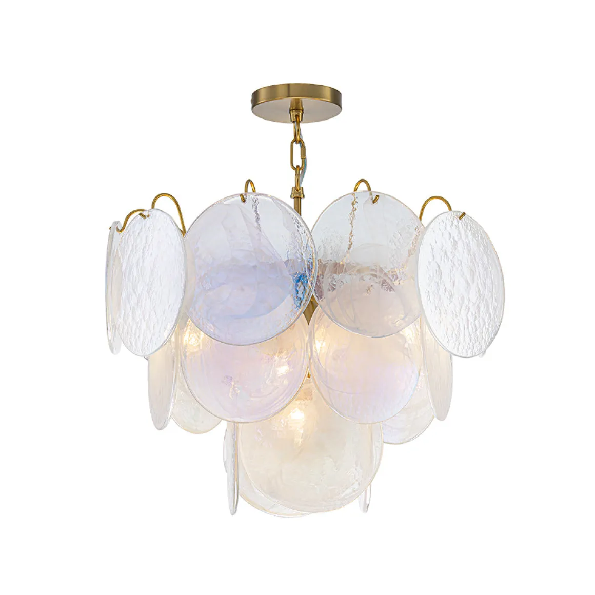 Glam White Iridescent Swirl Glass Round Tiered Chandelier