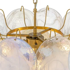 Glam White Iridescent Swirl Glass Round Tiered Chandelier
