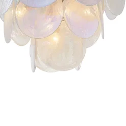Glam White Iridescent Swirl Glass Round Tiered Chandelier
