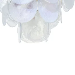 Glam White Iridescent Swirl Glass Round Tiered Chandelier