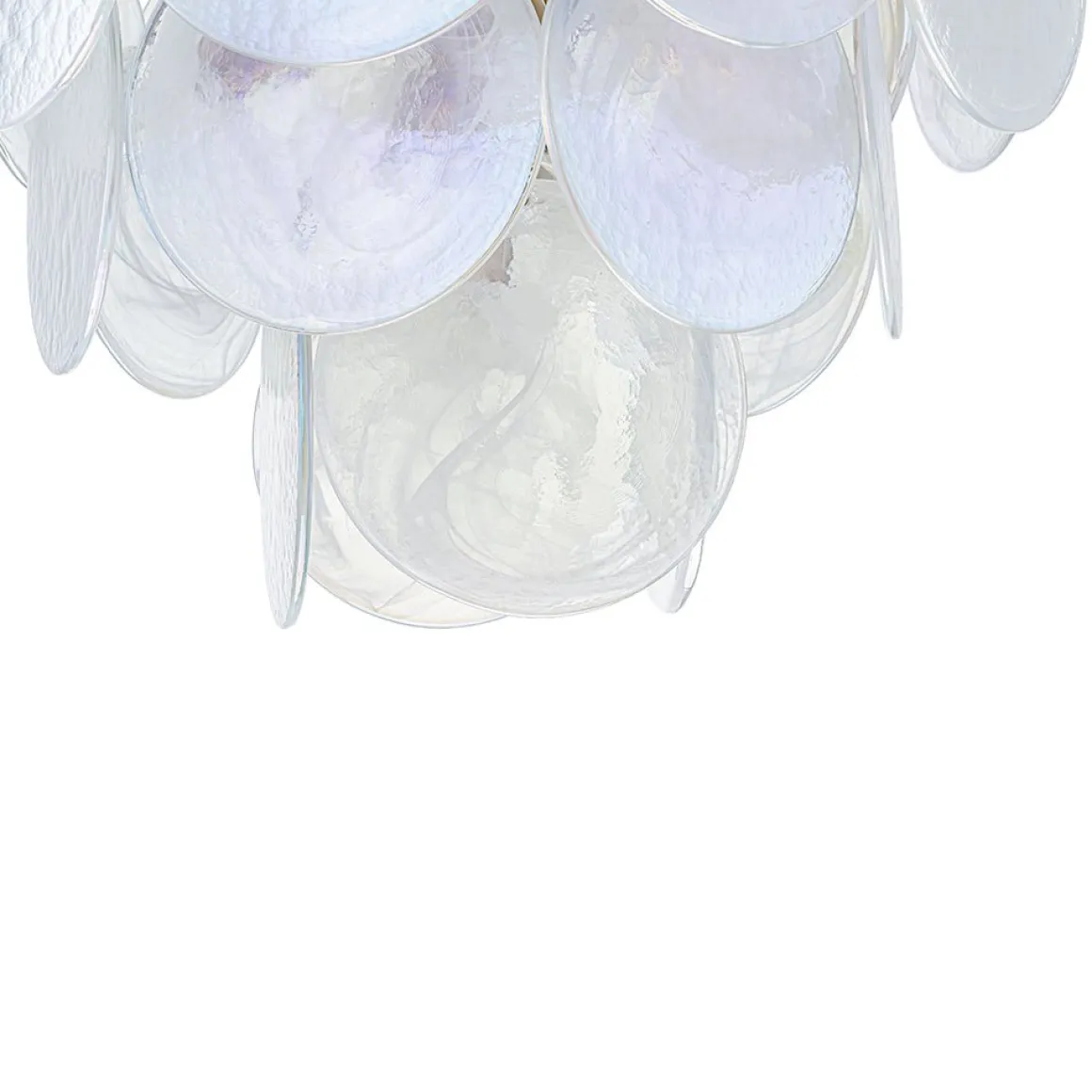 Glam White Iridescent Swirl Glass Round Tiered Chandelier