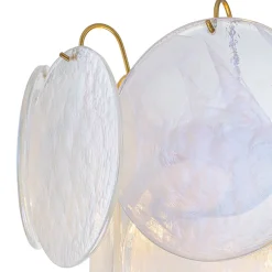 Glam White Iridescent Swirl Glass Round Tiered Chandelier