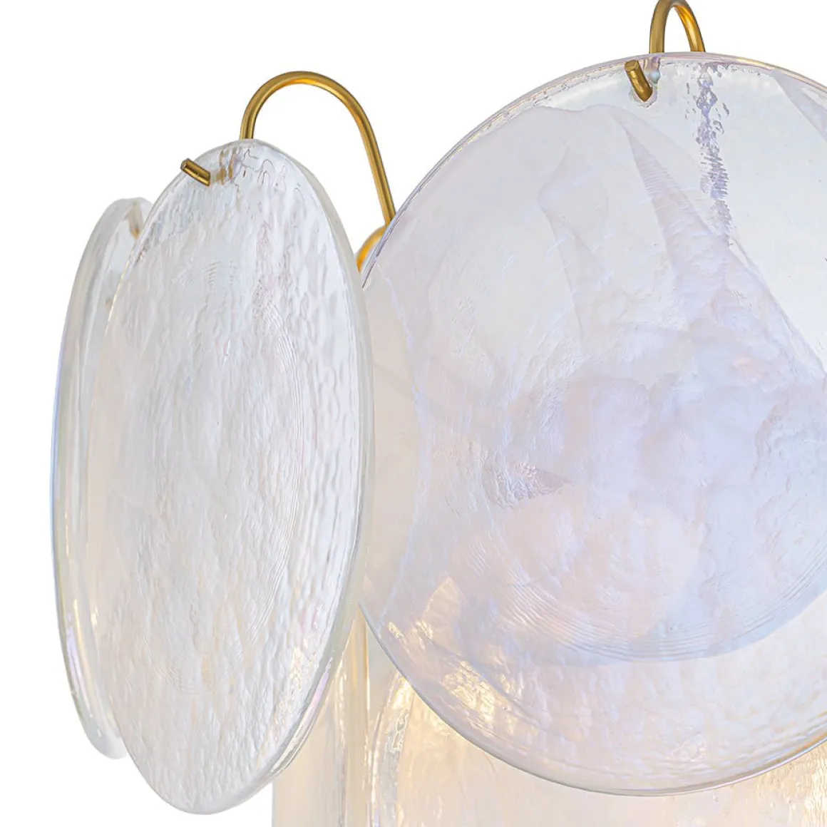 Glam White Iridescent Swirl Glass Round Tiered Chandelier