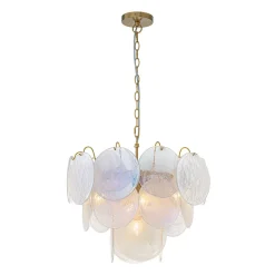 Glam White Iridescent Swirl Glass Round Tiered Chandelier