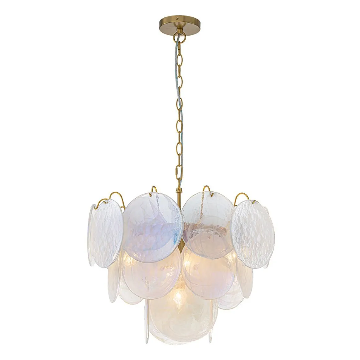 Glam White Iridescent Swirl Glass Round Tiered Chandelier