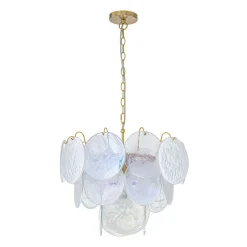 Glam White Iridescent Swirl Glass Round Tiered Chandelier