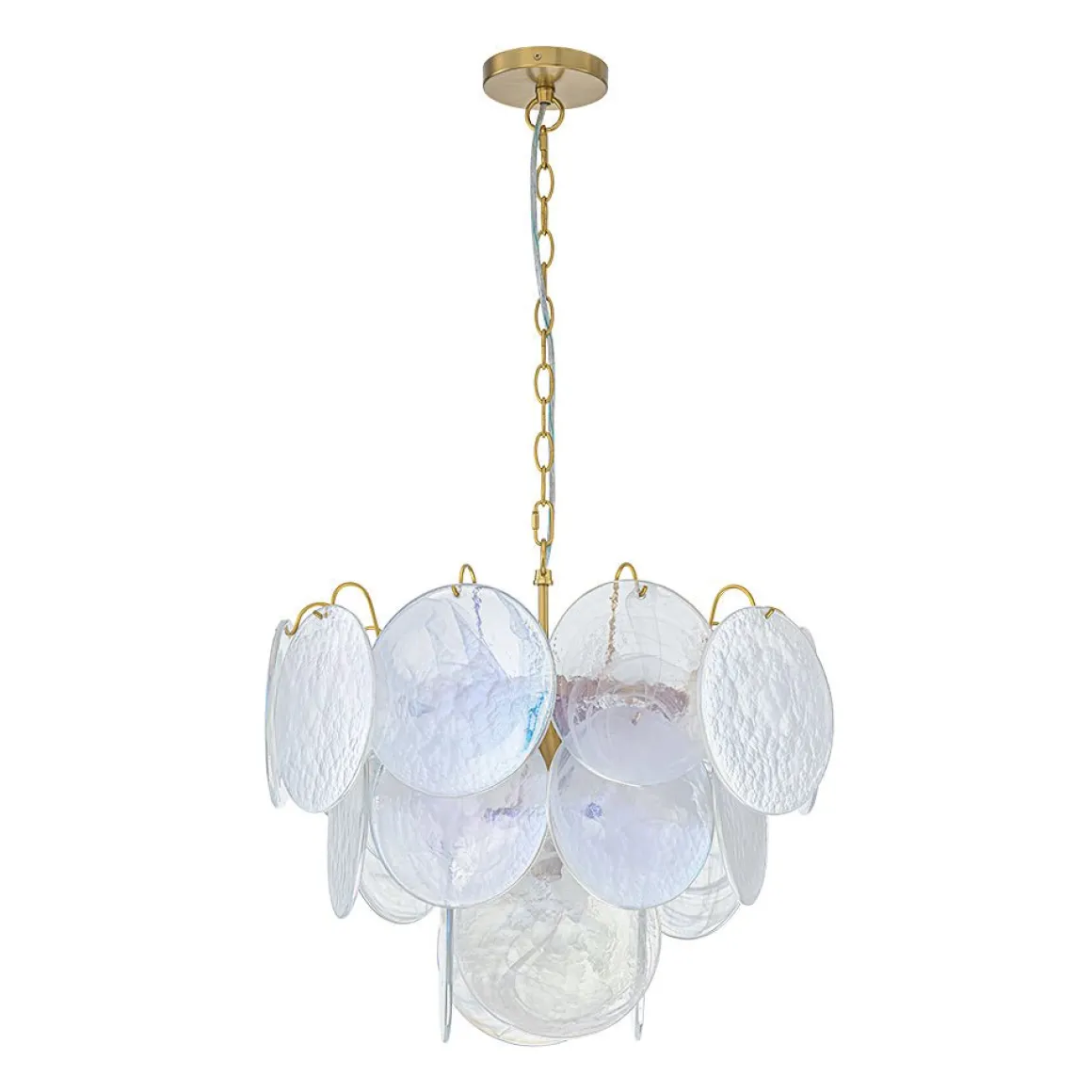 Glam White Iridescent Swirl Glass Round Tiered Chandelier