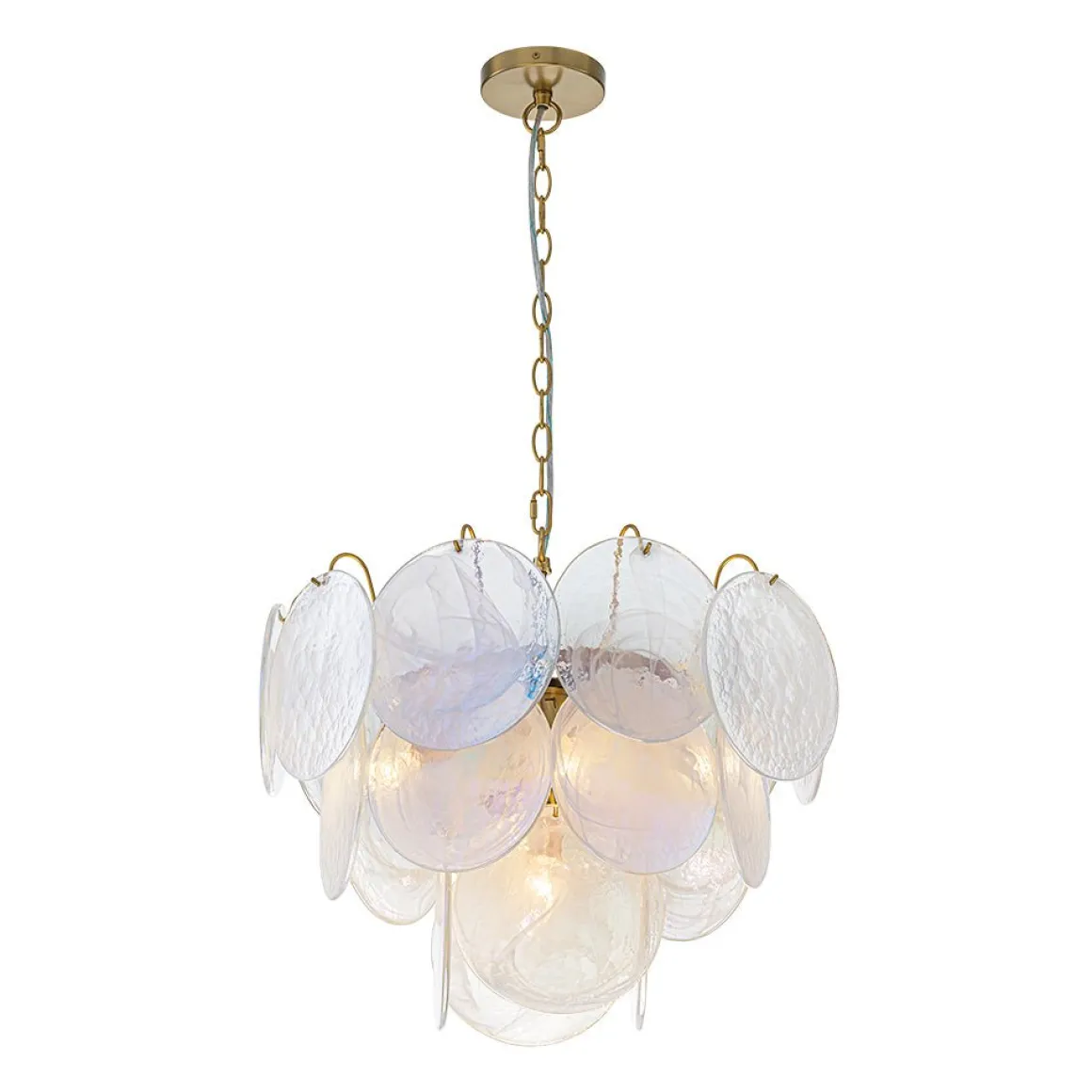 Glam White Iridescent Swirl Glass Round Tiered Chandelier