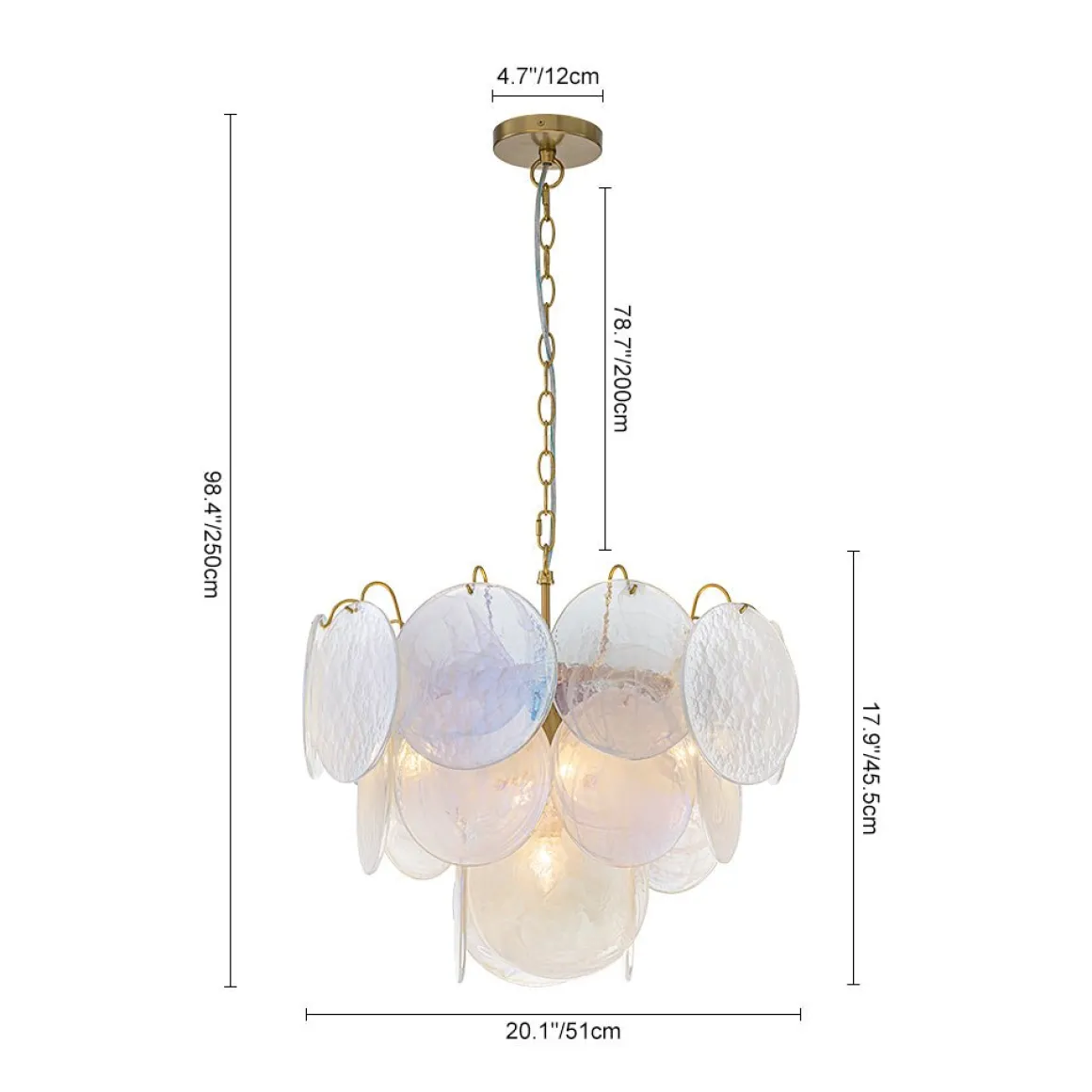 Glam White Iridescent Swirl Glass Round Tiered Chandelier