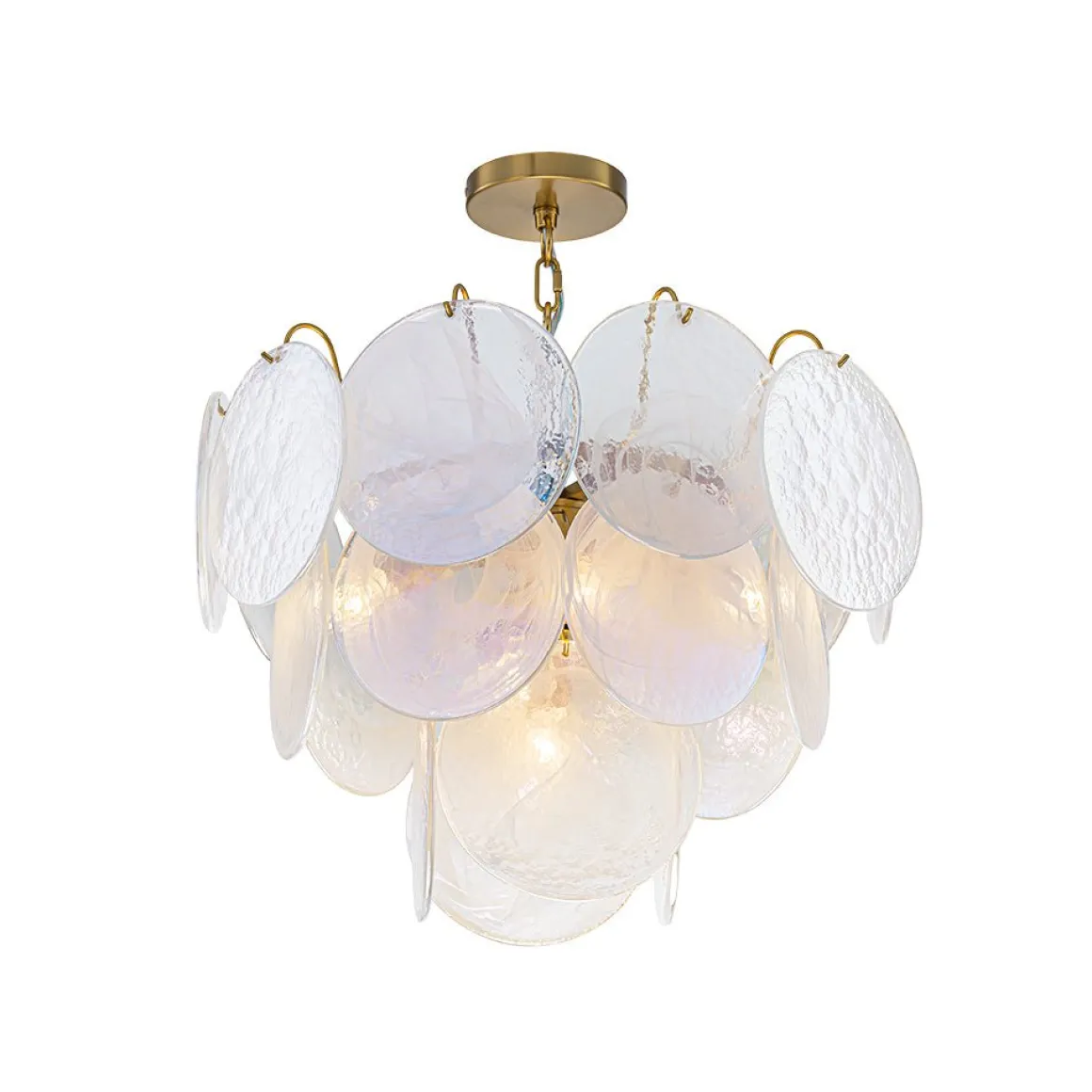 Glam White Iridescent Swirl Glass Round Tiered Chandelier