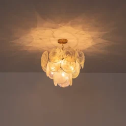 Glam White Iridescent Swirl Glass Round Tiered Chandelier