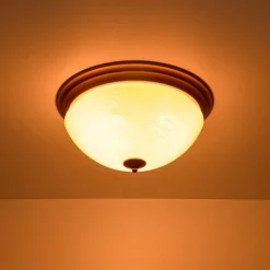 Gold Mid-Century Alabaster Glass Shade Flush Mount Light