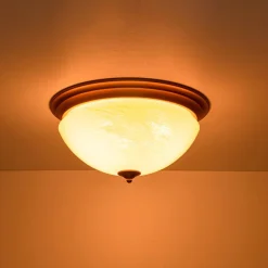 Gold Mid-Century Alabaster Glass Shade Flush Mount Light