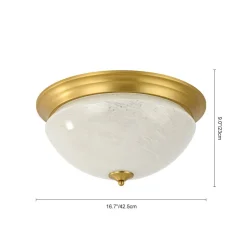 Gold Mid-Century Alabaster Glass Shade Flush Mount Light