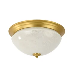 Gold Mid-Century Alabaster Glass Shade Flush Mount Light