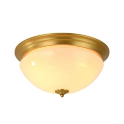 Gold Mid-Century Alabaster Glass Shade Flush Mount Light