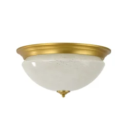 Gold Mid-Century Alabaster Glass Shade Flush Mount Light