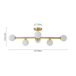 Gold Sputnik Frosted Glass Globe Semi Flush Mount Chandelier