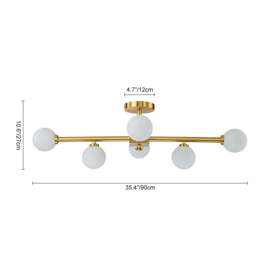 Gold Sputnik Frosted Glass Globe Semi Flush Mount Chandelier
