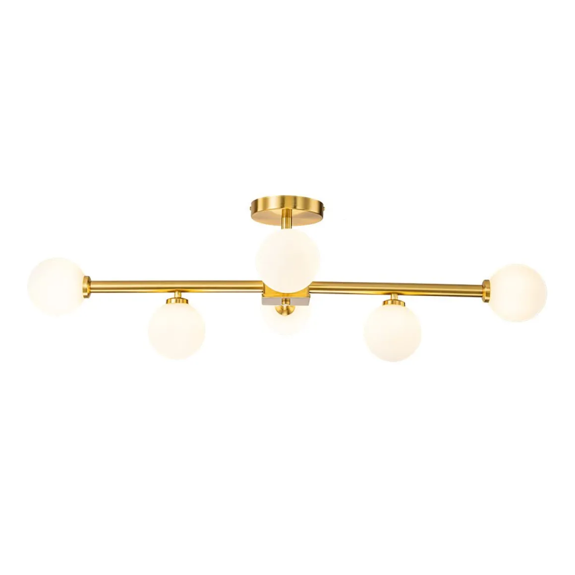 Gold Sputnik Frosted Glass Globe Semi Flush Mount Chandelier