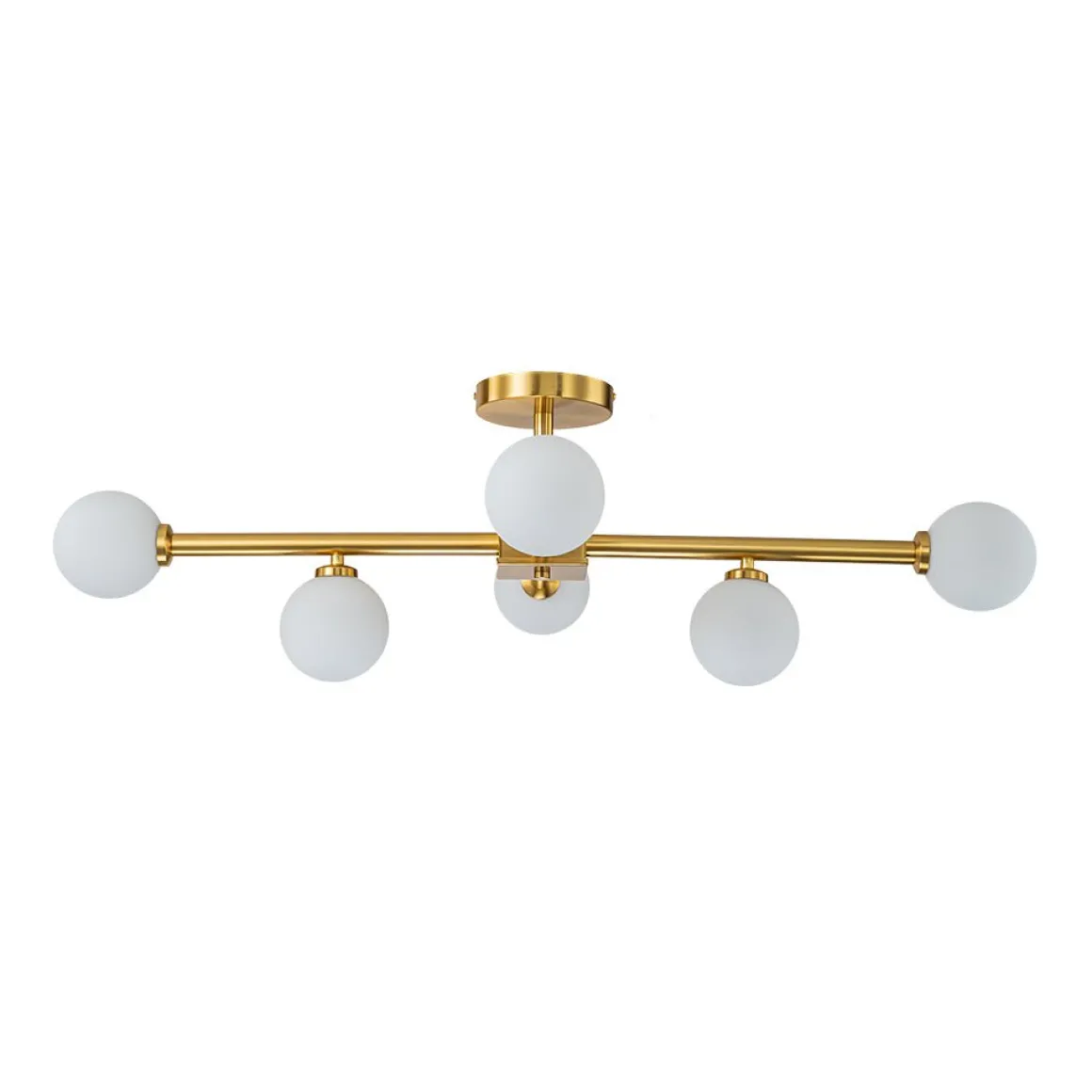 Gold Sputnik Frosted Glass Globe Semi Flush Mount Chandelier