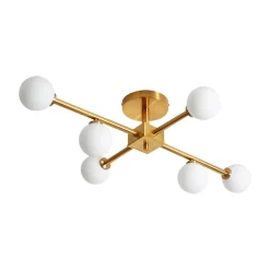 Gold Sputnik Frosted Glass Globe Semi Flush Mount Chandelier