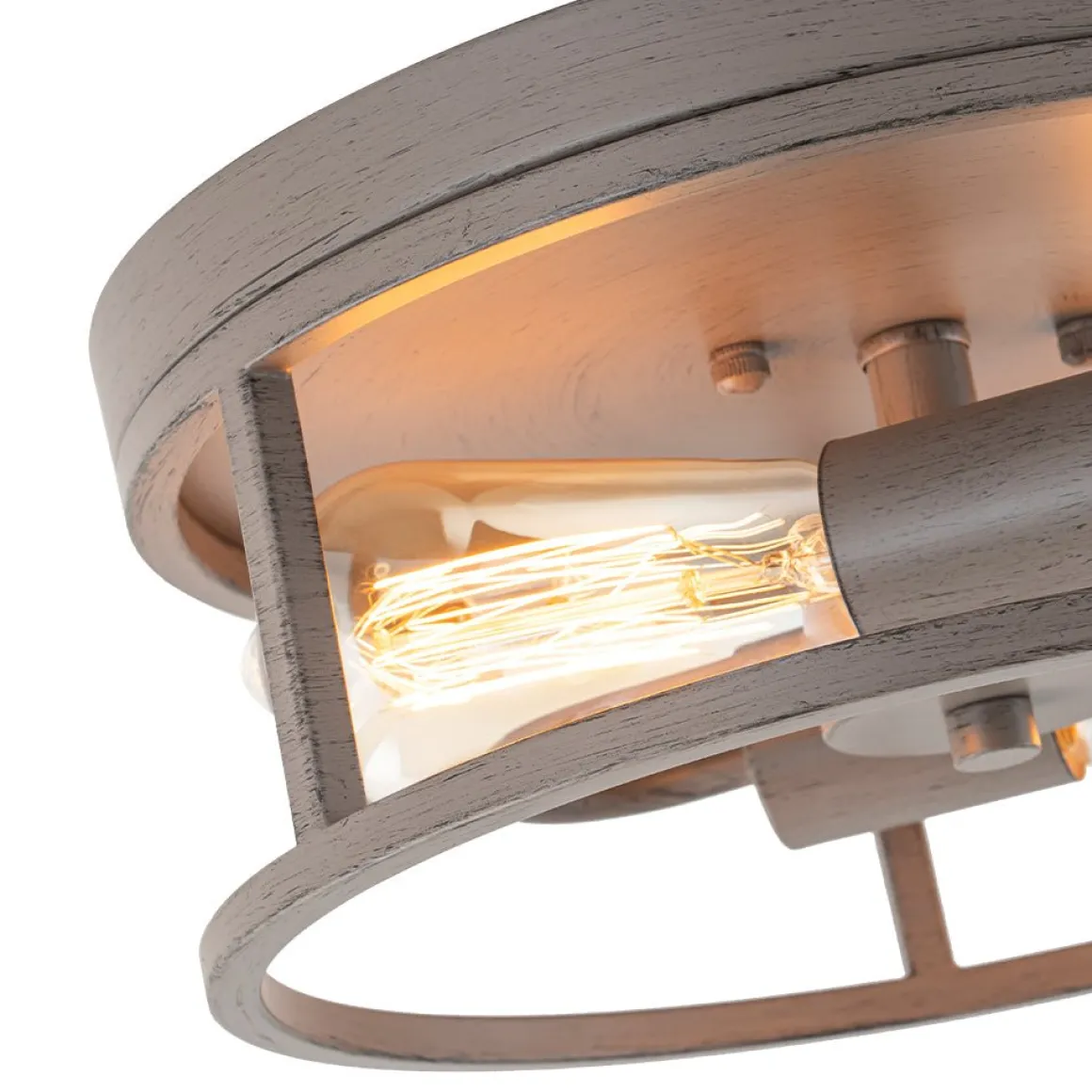 Grey Wood Grain Drum Cage Flush Mount Ceiling Light