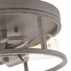 Grey Wood Grain Drum Cage Flush Mount Ceiling Light
