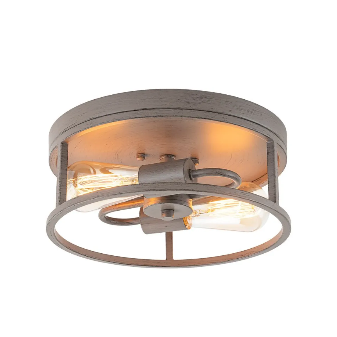 Grey Wood Grain Drum Cage Flush Mount Ceiling Light