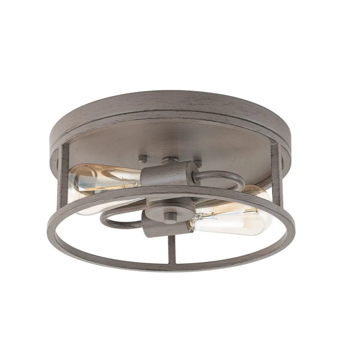 Grey Wood Grain Drum Cage Flush Mount Ceiling Light