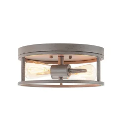 Grey Wood Grain Drum Cage Flush Mount Ceiling Light