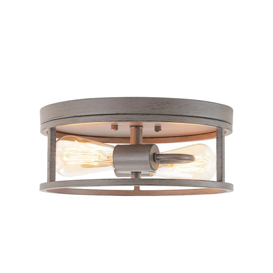 Grey Wood Grain Drum Cage Flush Mount Ceiling Light