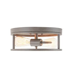 Grey Wood Grain Drum Cage Flush Mount Ceiling Light