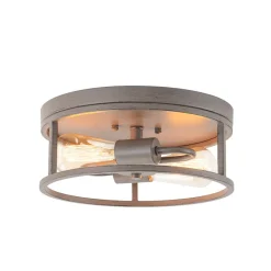 Grey Wood Grain Drum Cage Flush Mount Ceiling Light