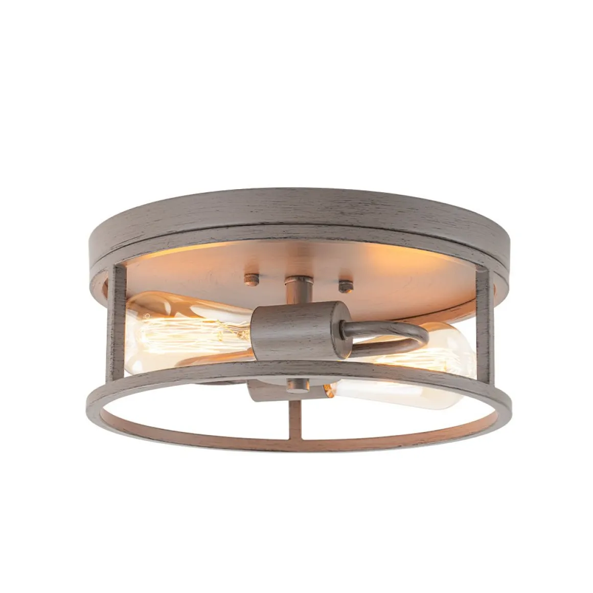 Grey Wood Grain Drum Cage Flush Mount Ceiling Light