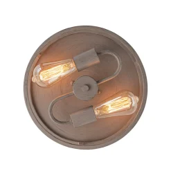 Grey Wood Grain Drum Cage Flush Mount Ceiling Light