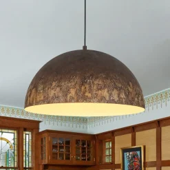 Hand-Applied Aged Bronze Patina Oversized Metal Dome Pendant