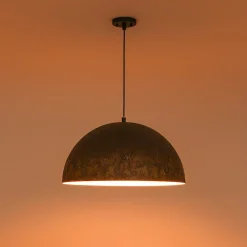 Hand-Applied Aged Bronze Patina Oversized Metal Dome Pendant