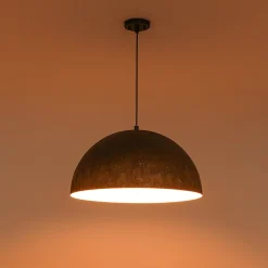 Hand-Applied Aged Bronze Patina Oversized Metal Dome Pendant