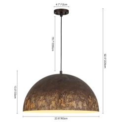 Hand-Applied Aged Bronze Patina Oversized Metal Dome Pendant
