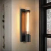 Industrial Black Reeded Glass Linear Tube Wall Light