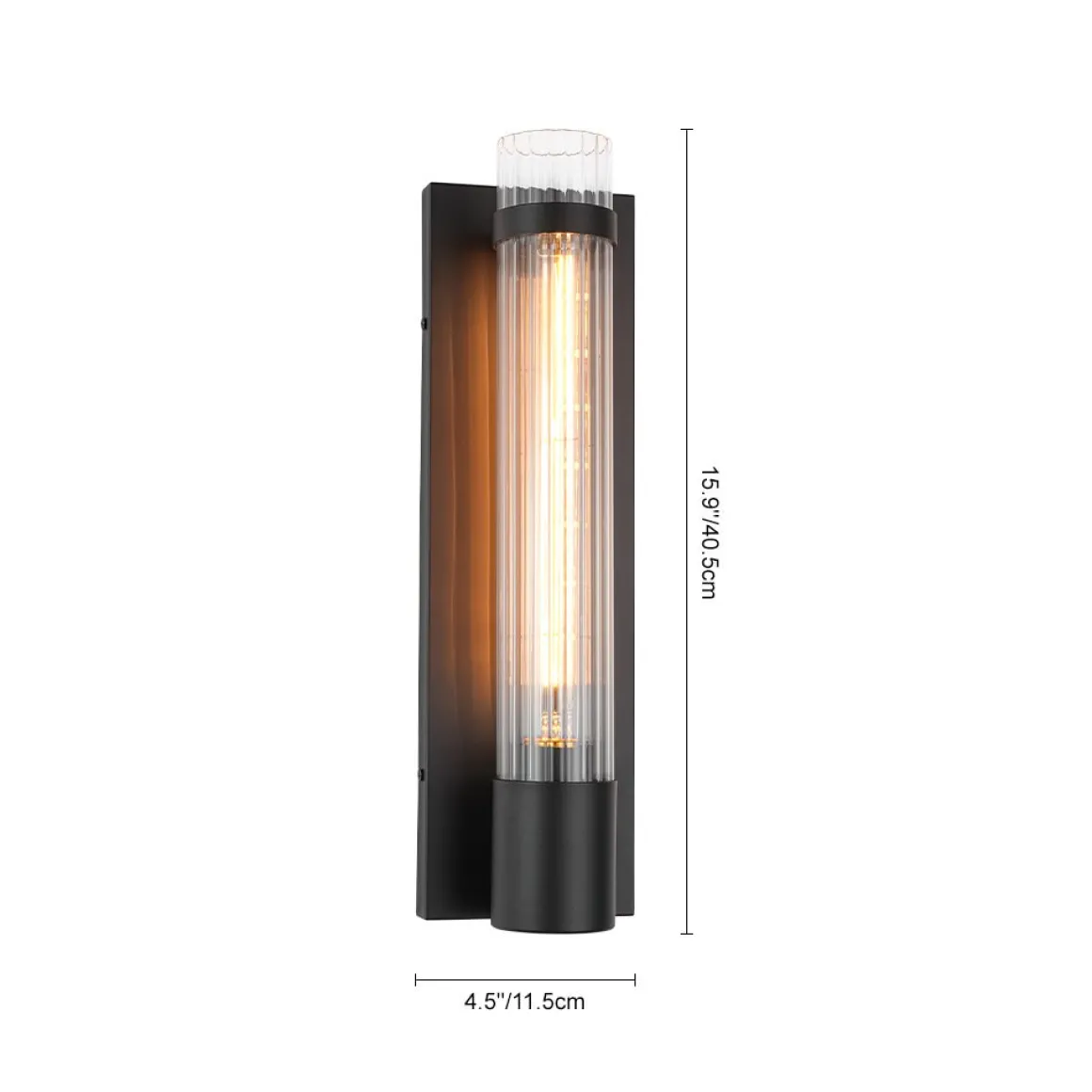Industrial Black Reeded Glass Linear Tube Wall Light