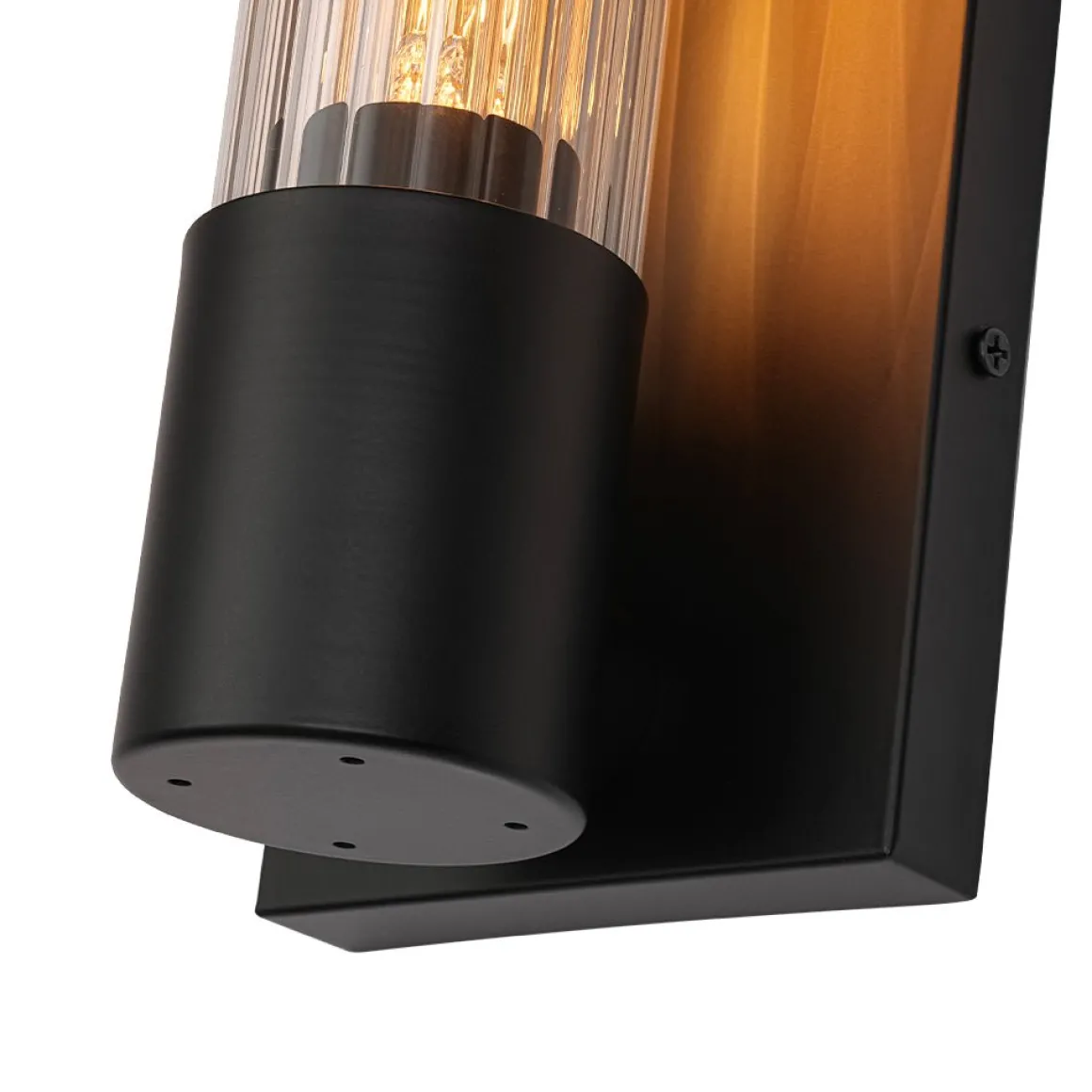 Industrial Black Reeded Glass Linear Tube Wall Light
