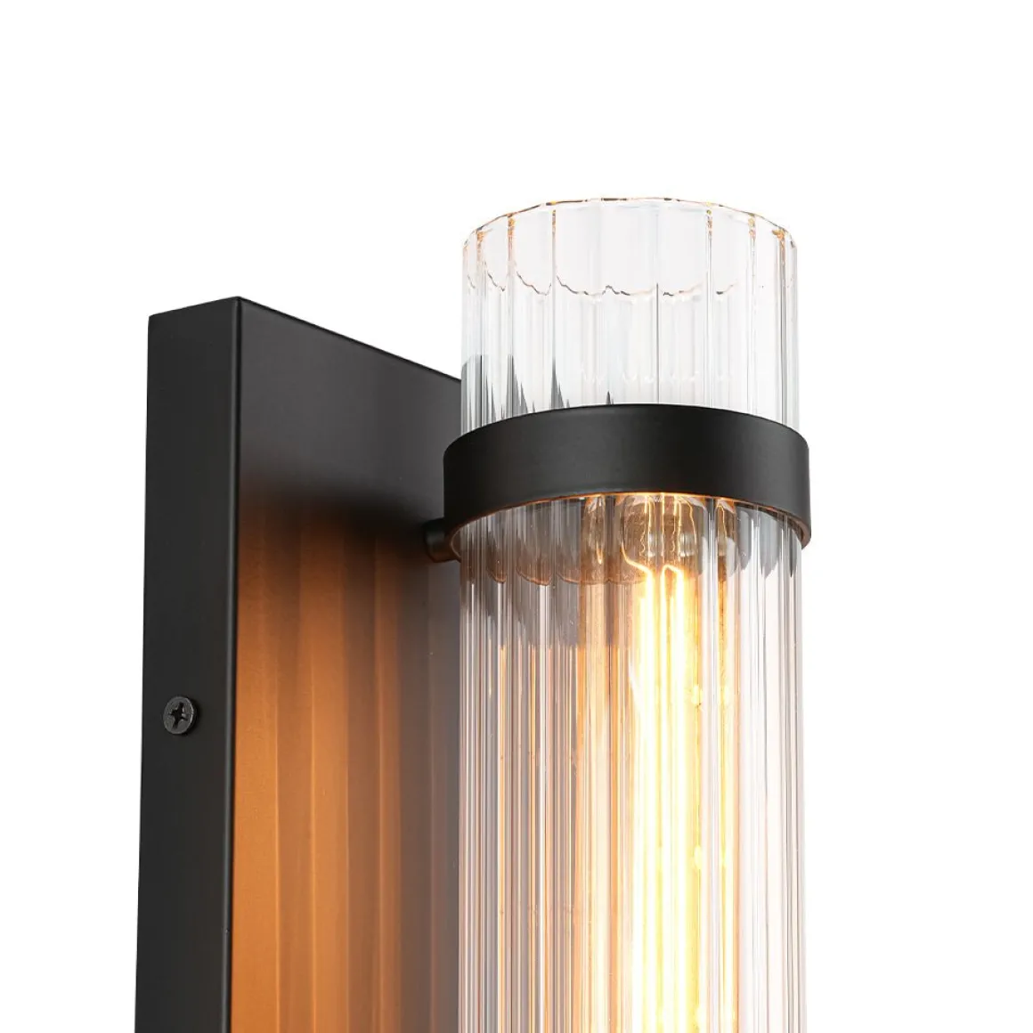 Industrial Black Reeded Glass Linear Tube Wall Light