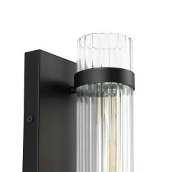 Industrial Black Reeded Glass Linear Tube Wall Light