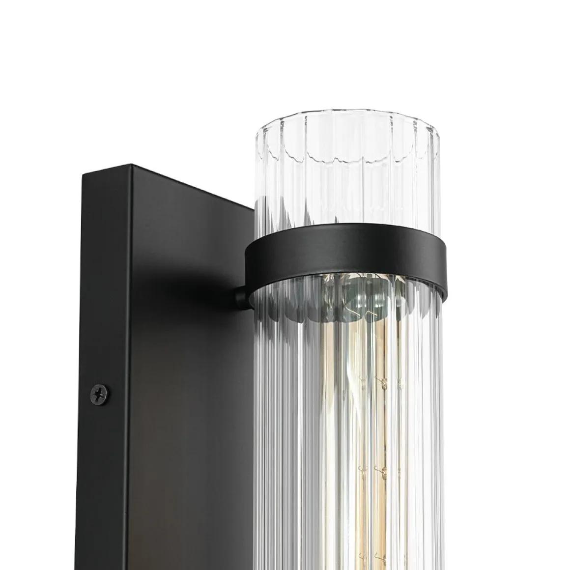 Industrial Black Reeded Glass Linear Tube Wall Light