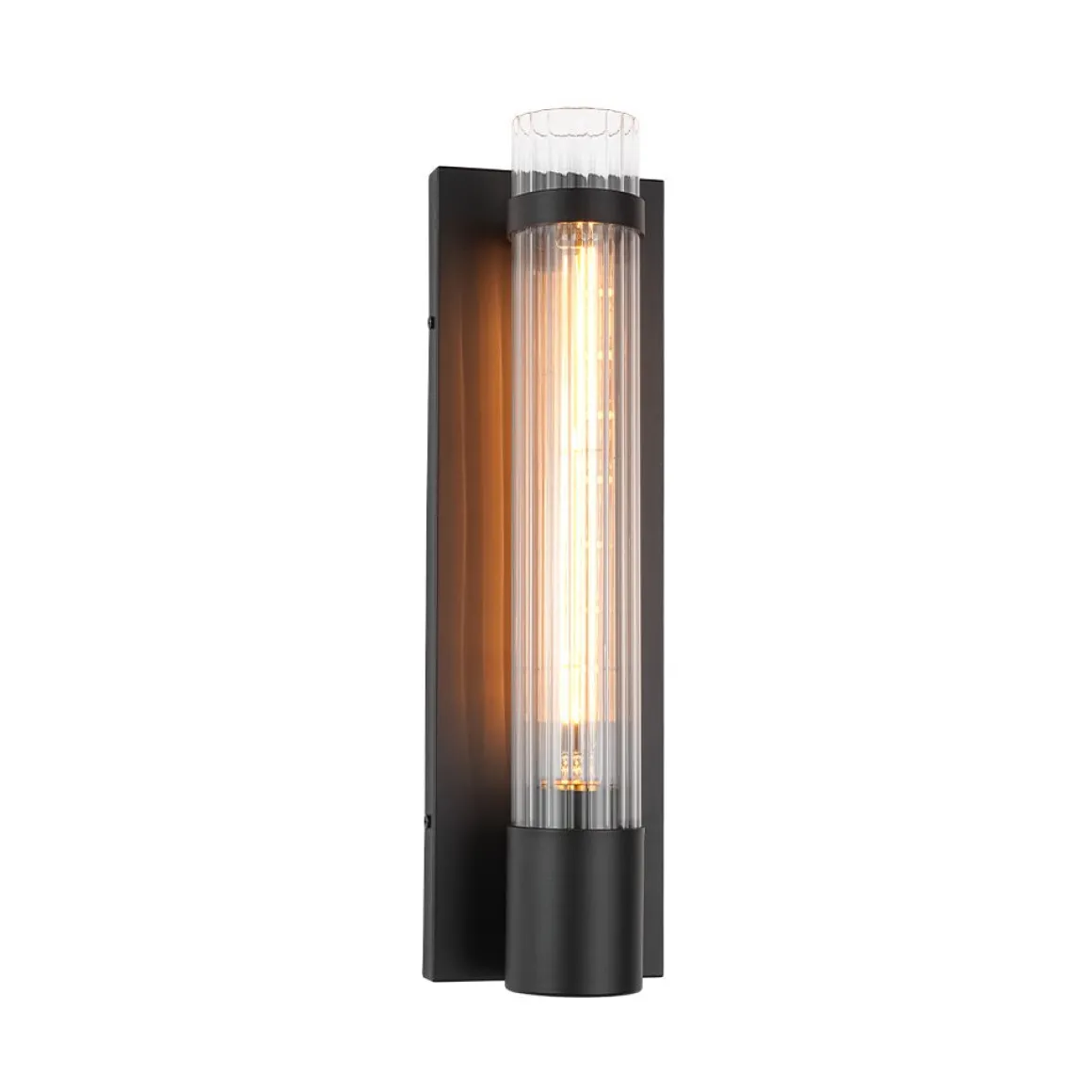 Industrial Black Reeded Glass Linear Tube Wall Light