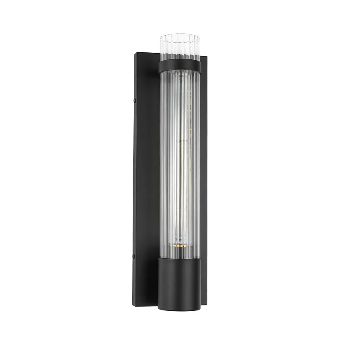 Industrial Black Reeded Glass Linear Tube Wall Light