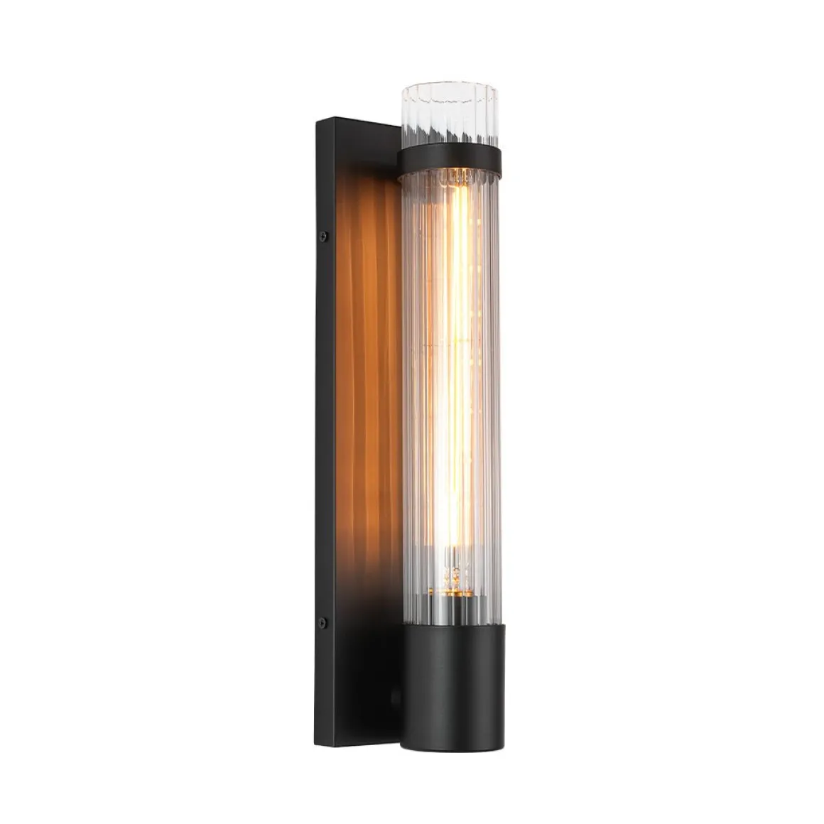 Industrial Black Reeded Glass Linear Tube Wall Light